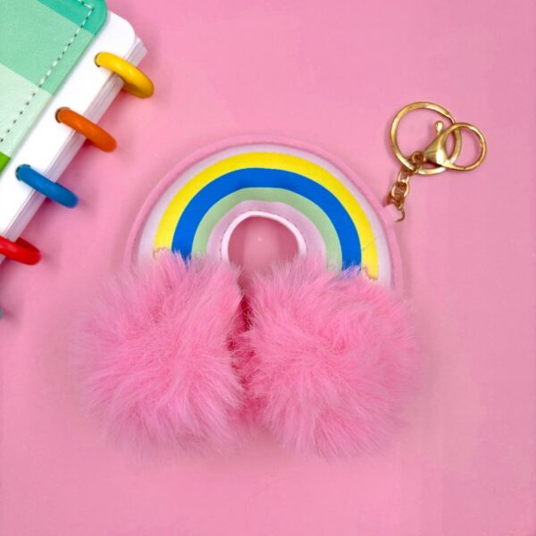 Chaveiro Premium Arco iris Pompom - Pacote 3 Und