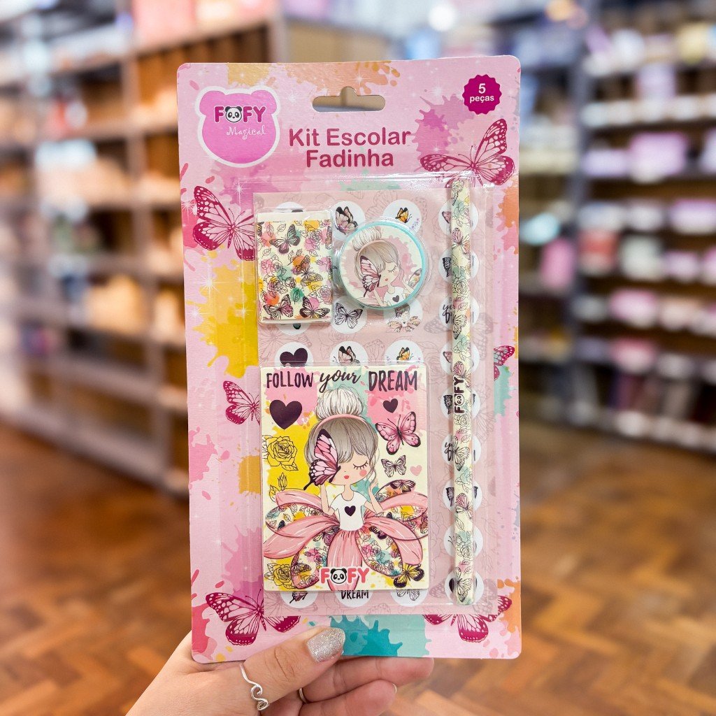 Kit Escolar Fadinha 5 peças - FOFY - BLISTER