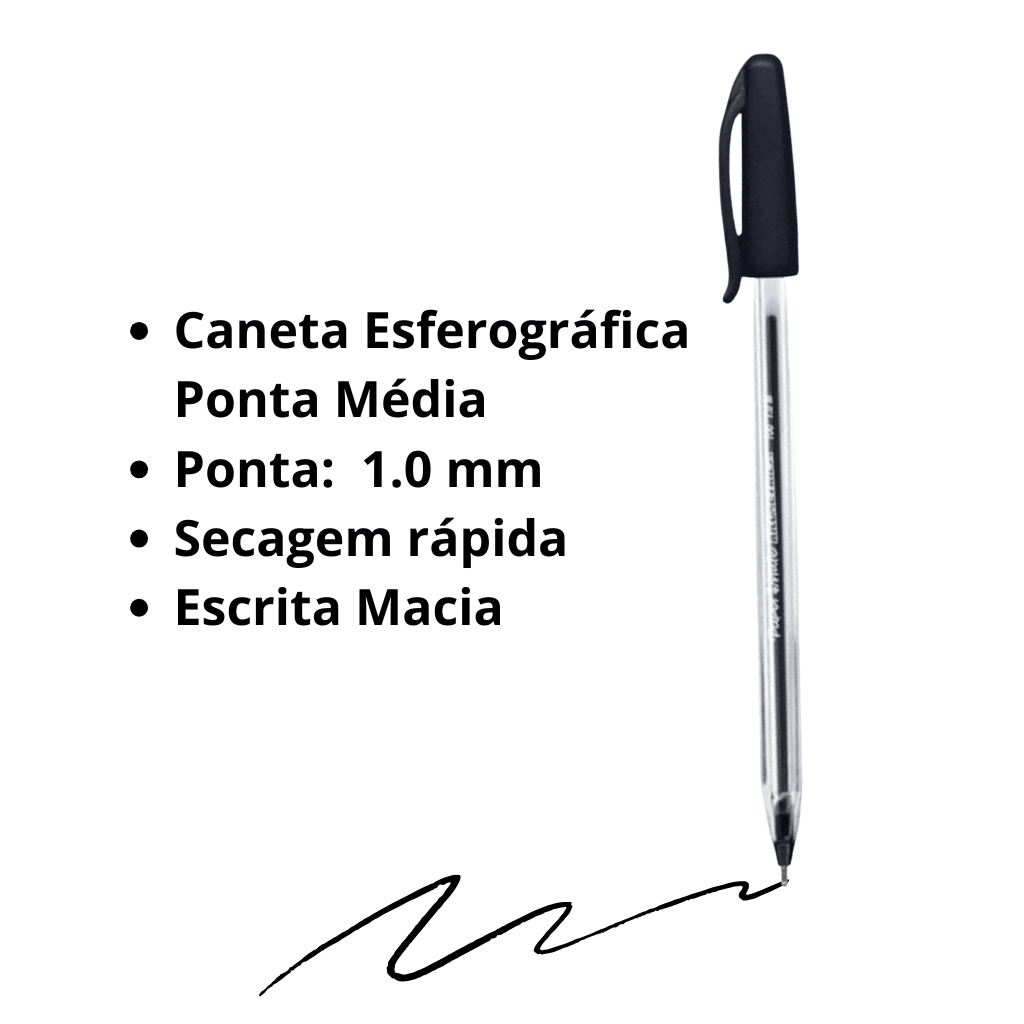 Caneta Kilométrica 100 PRETA 1.0mm - PAPER MATE - CX 50 UND