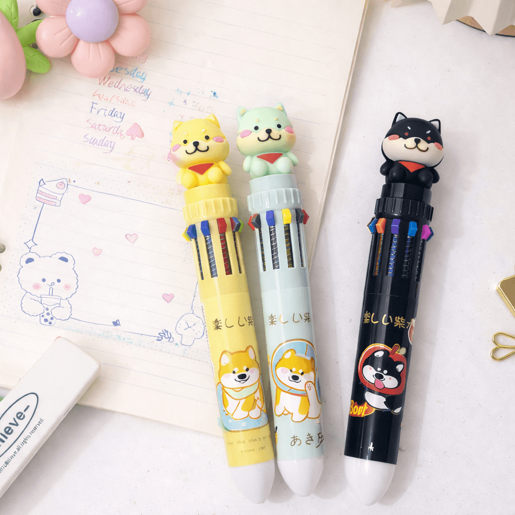 Caneta 10 Cores Cachorrinho Shiba - IMPORTADO - UND