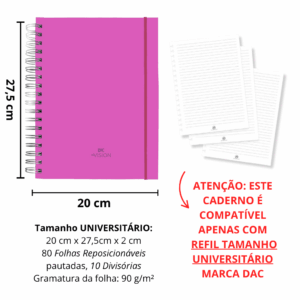 Caderno Smart Universitário 10 Divisórias Rosa 80 fls - DAC