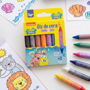 Giz de Cera Ponta Dupla 12 Cores Bob Esponja Nickelodeon - DAC