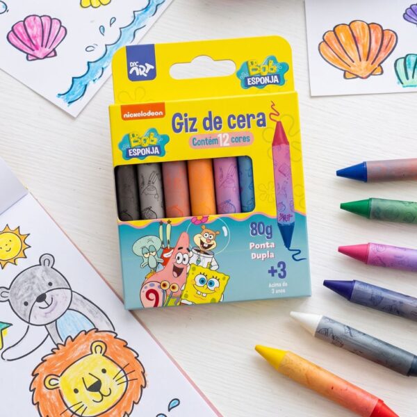 Giz de Cera Ponta Dupla 12 Cores Bob Esponja Nickelodeon - DAC