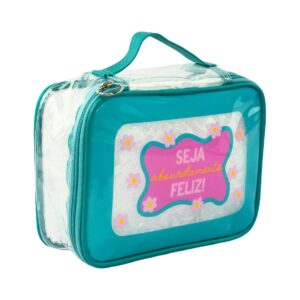 Necessaire Maleta Transparente Verde Escuro "SEJA ABSURDAMENTE FELIZ!" 22x8x16cm - FLORIE - UND