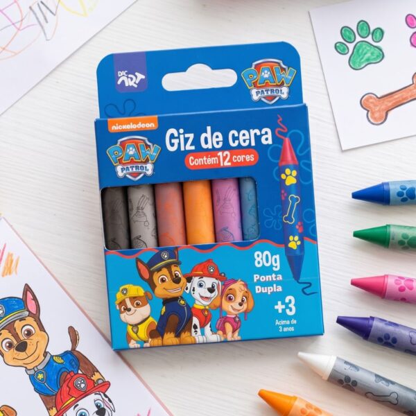 Giz de Cera Ponta Dupla 12 Cores Patrulha Canina Nickelodeon - DAC