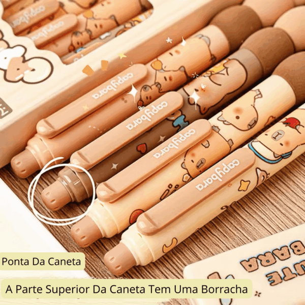 Kit Caneta Premium Apagável Capivara Capivibes 4 UND - IMPORTADO - BLISTER