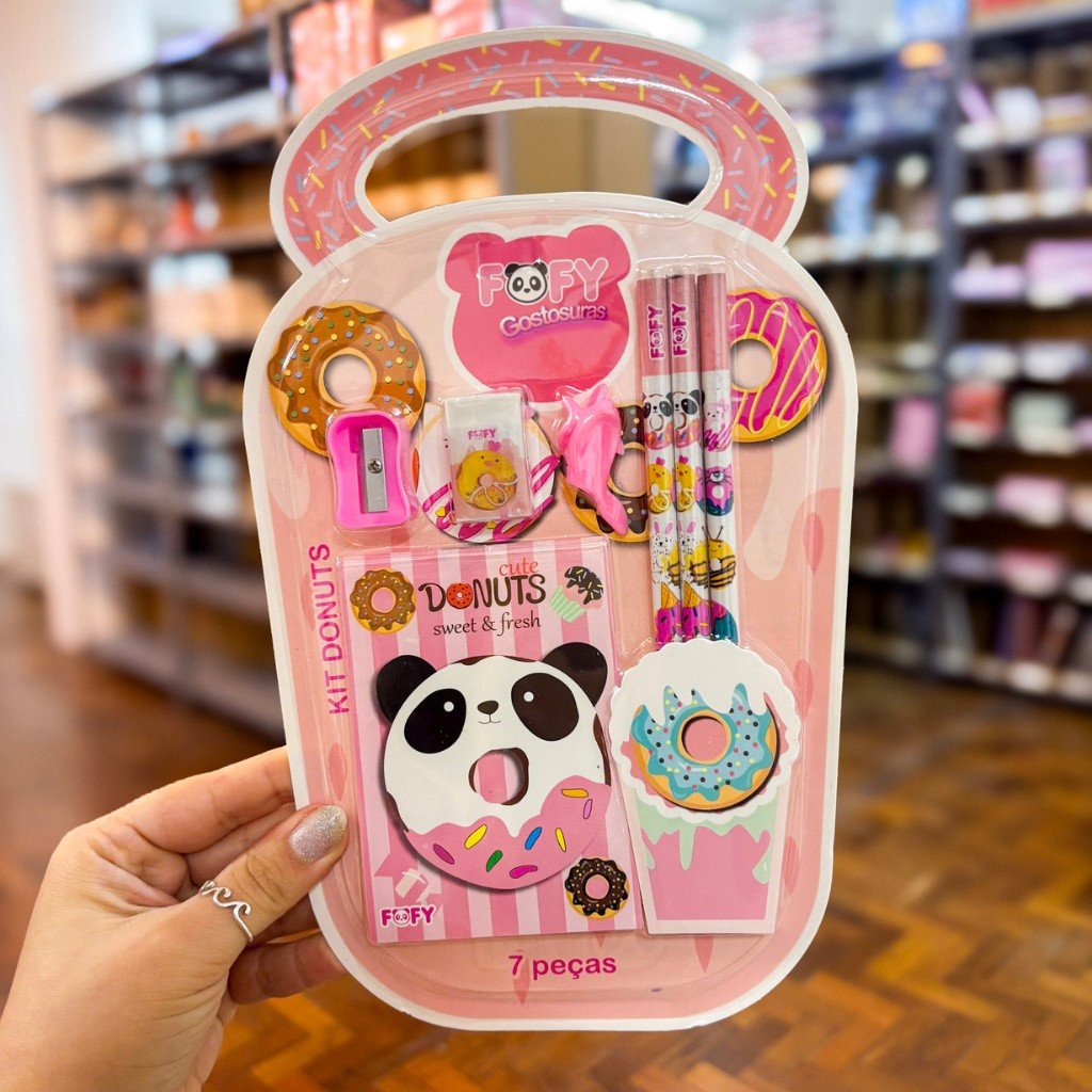 Kit Escolar Donuts Panda 7 Peças - FOFY - BLISTER