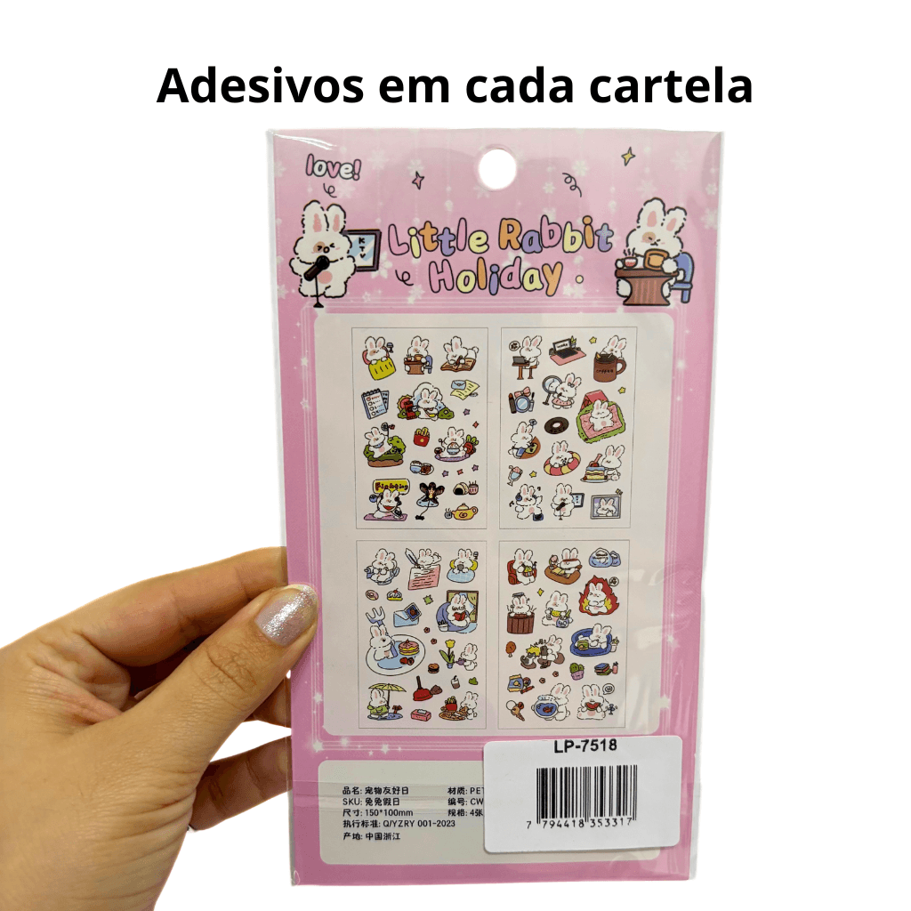 Pacote c/ 4 Cartelas Adesivo COELHINHO Cute - IMPORTADO - UND