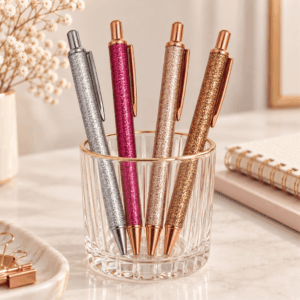 Caneta  Metálica LUXO Glitter - IMPORTADO - PACOTE 12 UND