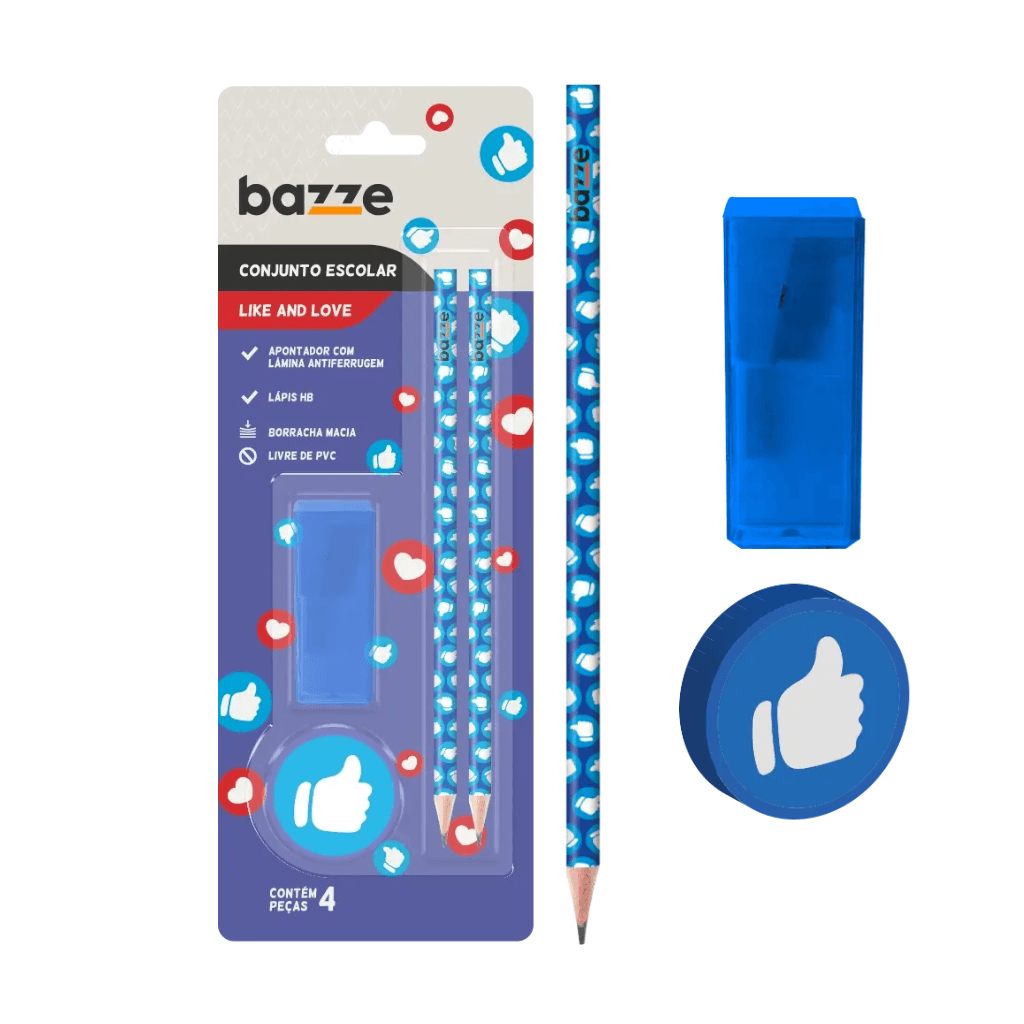 Kit Escolar 4 Peças Like And Love - TRIS BAZZE - BLISTER