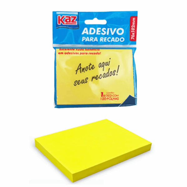 Bloco de Notas Adesivado 76x102 Amarelo KAZ - PACOTE 12 UND
