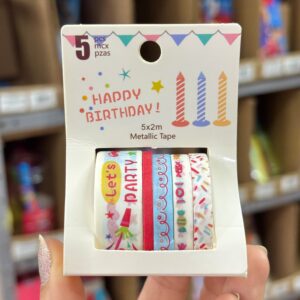 Kit c/5 Fitas Washi Tapes Happy Birthday - IMPORTADO - BLISTER