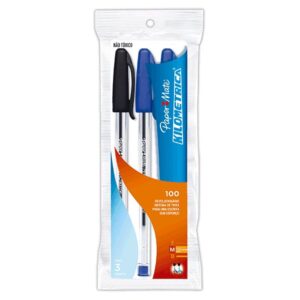 Caneta Papermate Kilometrica 100 média - Pouch c/3 AZ/PT
