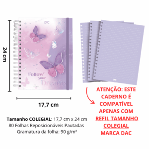Caderno Smart Colegial Lume Borboleta 80 Fls - DAC
