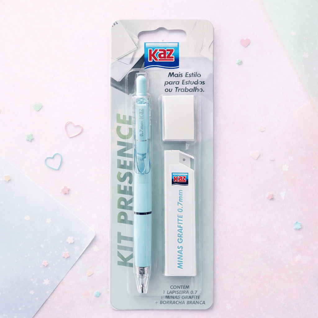 Kit Escolar Lapiseira 0.7 mm + Grafite + Borracha - KAZ - BLISTER
