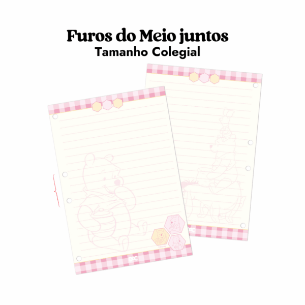 Refil Folhas Fichário Colegial Ursinho Pooh sem Lombo DAC - Furos Meio Juntos
