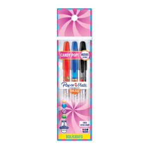 Caneta Kilométrica 100 Candy Pop AZ/PT/VM PAPERMATE - BLISTER 3 UND