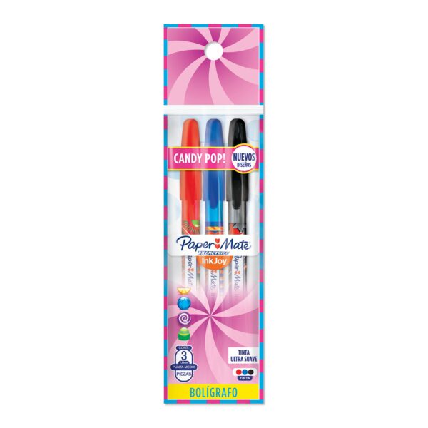 Caneta Kilométrica 100 Candy Pop AZ/PT/VM PAPERMATE - BLISTER 3 UND