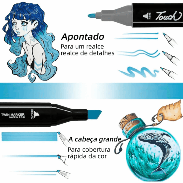 Caneta TOUCH Marcador Ponta Dupla PARA COLORIR - ESTOJO 12 CORES