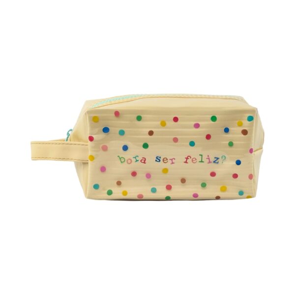 Necessaire Bauzinho Emborrachada Amarelo "BORA SER FELIZ?" 18x10x10cm - FLORIE - UND