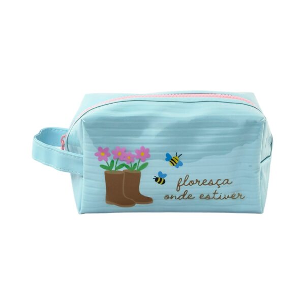 Necessaire Bauzinho Emborrachada Azul "FLORESÇA ONDE ESTIVER" 18x10x10cm - FLORIE - UND