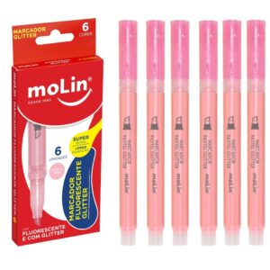 Marca Texto Fluorescente Glitter Rosa MOLIN - CX 6 UND