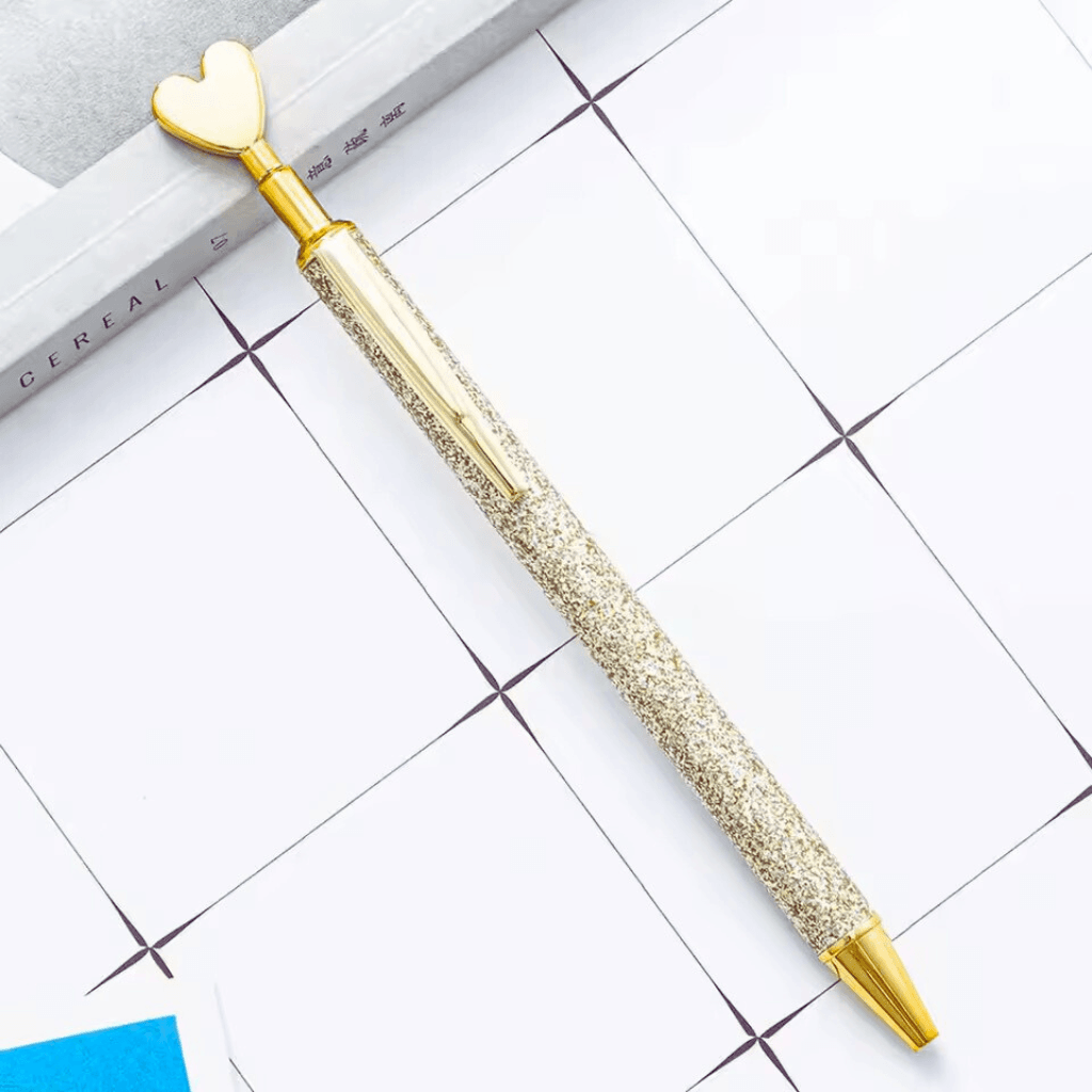 Caneta Metálica LUXO Clic Coração Glitter  - IMPORTADO - UND SORTIDA