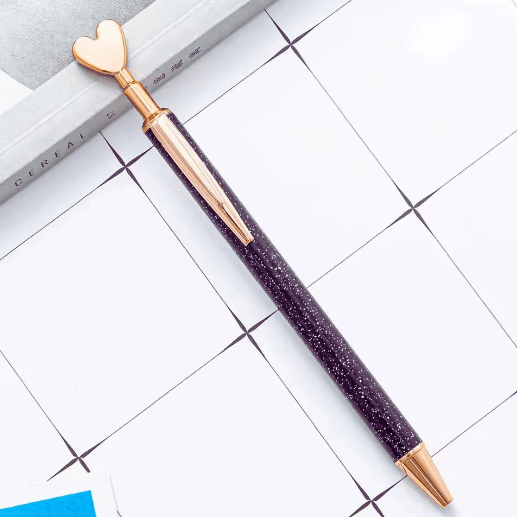 Caneta Metálica LUXO Clic Coração Glitter  - IMPORTADO - UND SORTIDA