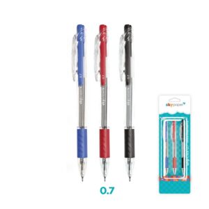 Kit Caneta Click Esferográfica 0.7mm c/ 3 Cores- SKYPAPER - BLISTER