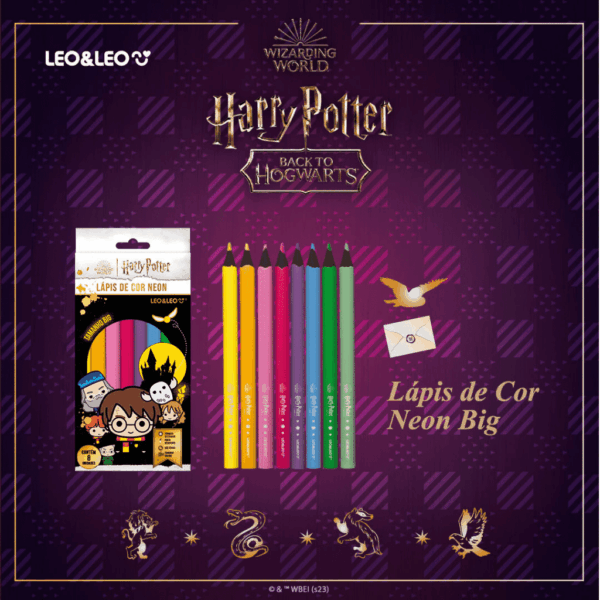 Lápis de Cor Sextavado Big Neon Harry Potter Leo e Leo