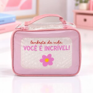 Necessaire Maleta Transparente Rosa "VOCÊ É INCRÍVEL!" 22x8x16cm - FLORIE - UND