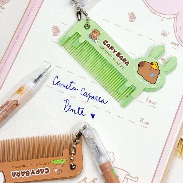 Caneta Fofa Azul Capivara Pentinho - Kit 6 Und