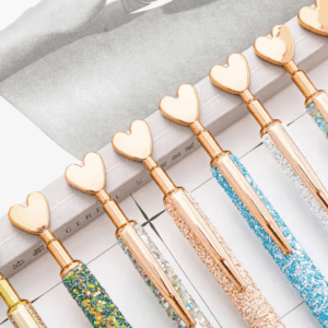 Caneta Metálica LUXO Clic Coração Glitter  - IMPORTADO - UND SORTIDA
