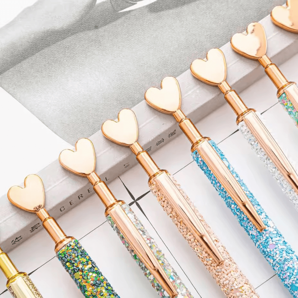 Caneta Metálica LUXO Clic Coração Glitter  - IMPORTADO - UND SORTIDA