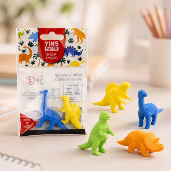 Borracha Dinossauro c/ 2 Und Sortida - YINS PAPER - BLISTER