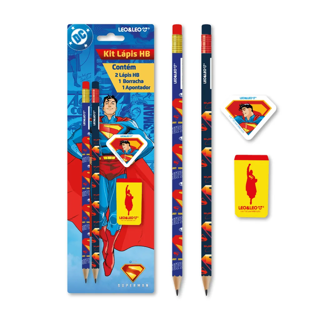 Kit Escolar Superman 4 Peças - LEO e LEO - BLISTER