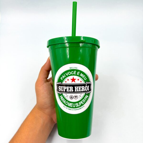 Copo Plástico c/ Canudo 600 Ml Pai