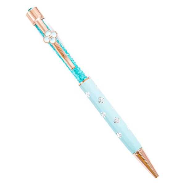 Caneta Luxo Metálica Flor c/ Pedrinhas - Kit 4 Und