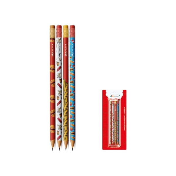 Kit 4 Lápis Grafite HB c/ Borracha Fast Food - SKYPAPER - BLISTER