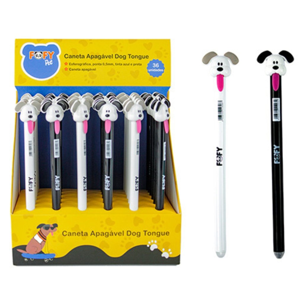 Caneta Esferográfica Apagável 0.5 mm Azul/Preta Dog Tongue Puxa Língua - FOFY - UND