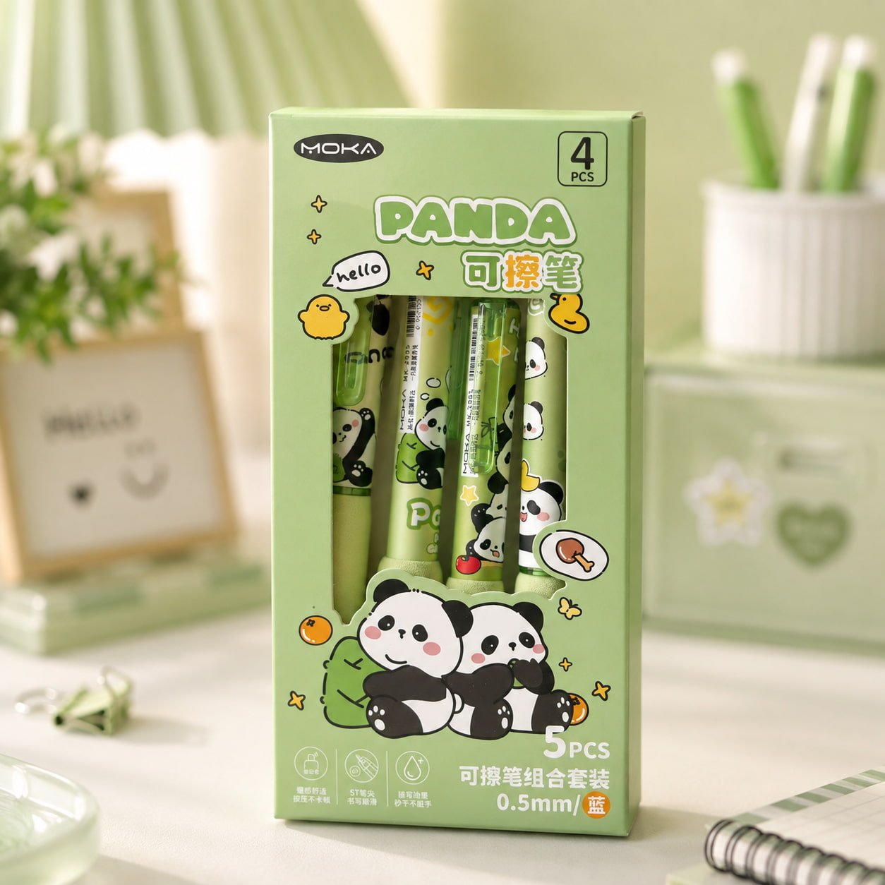 Kit Caneta Premium Apagável PANDA 5 UND - IMPORTADO - BLISTER