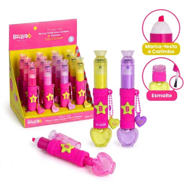 Make Marca Texto c/ Carimbo + Esmalte Trio Color Pop - BRILHAE - UND