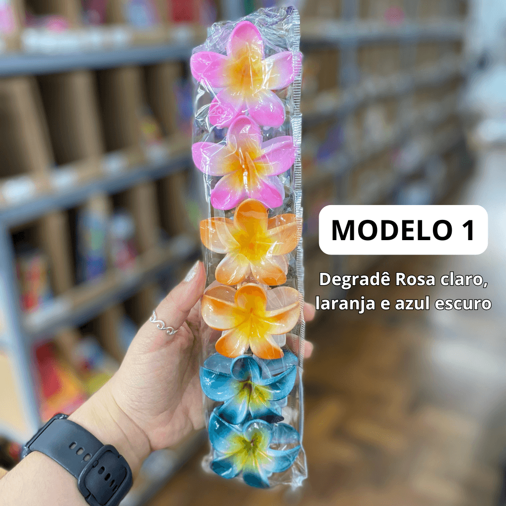 Presilha Piranha Flor  DEGRADÊ 6 cm - IMPORTADO - PACOTE 6 UND
