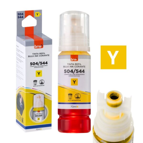 Refil de Tinta Impressora Corante 544 AMARELO p/ Epson 70 ml - BRW - CX 1 UND