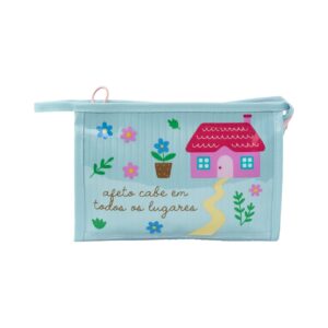 Necessaire Emborrachada Azul "AFETO CABE EM TODOS OS LUGARES" 23x6x16cm - FLORIE - UND