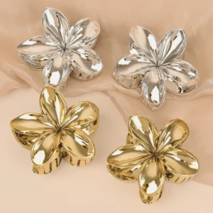 Presilha Piranha Flor Dourado/Prata Metalizada 6 cm - IMPORTADO - UND