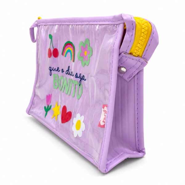 Necessaire Emborrachada Lilás "QUE O DIA SEJA BONITO" 23x6x16cm - FLORIE - UND