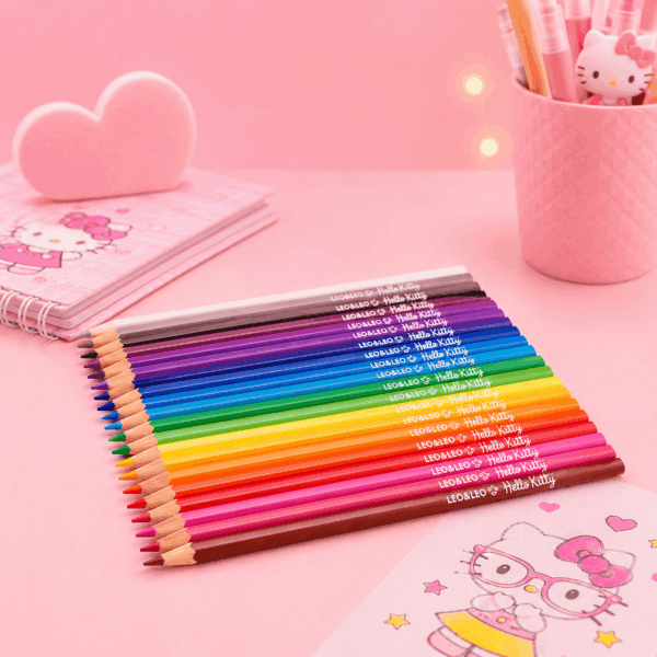 Lápis de Cor Sextavado Hello Kitty - LEO E LEO - POTE 24 CORES