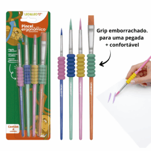 Pincel Ergonômico C/ Borracha Ponta Redonda/Chata - LEO e LEO - BLISTER