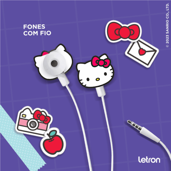 Fone de Ouvido Hello Kitty c/ Microfone Letron - Blister 1 Und